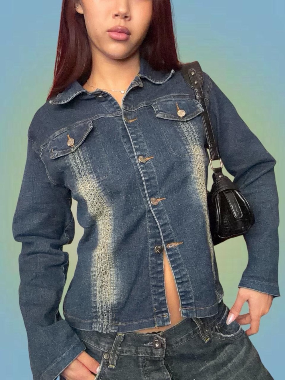 Denim Button-Up Jacket - Dark Blue Women Jeans Jacket